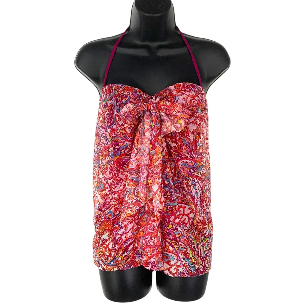 NEW Ralph Lauren Sz 6 Mesh Overlay Paisley Maroon One Piece Swimsuit Sample